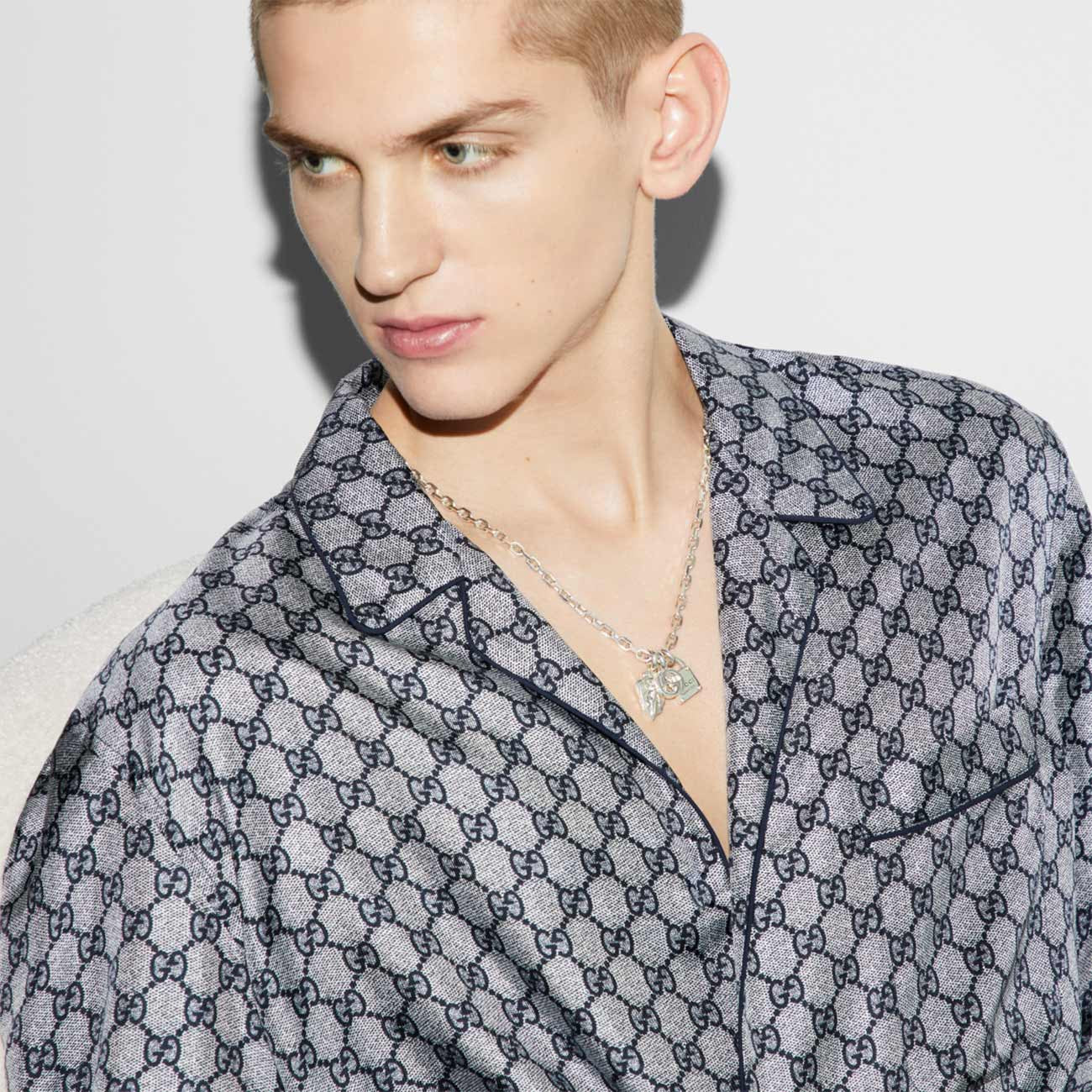 Gucci Trademark 3-Charm Silver Necklace