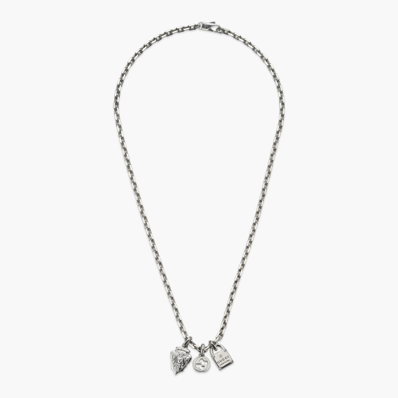 Gucci Trademark 3-Charm Silver Necklace