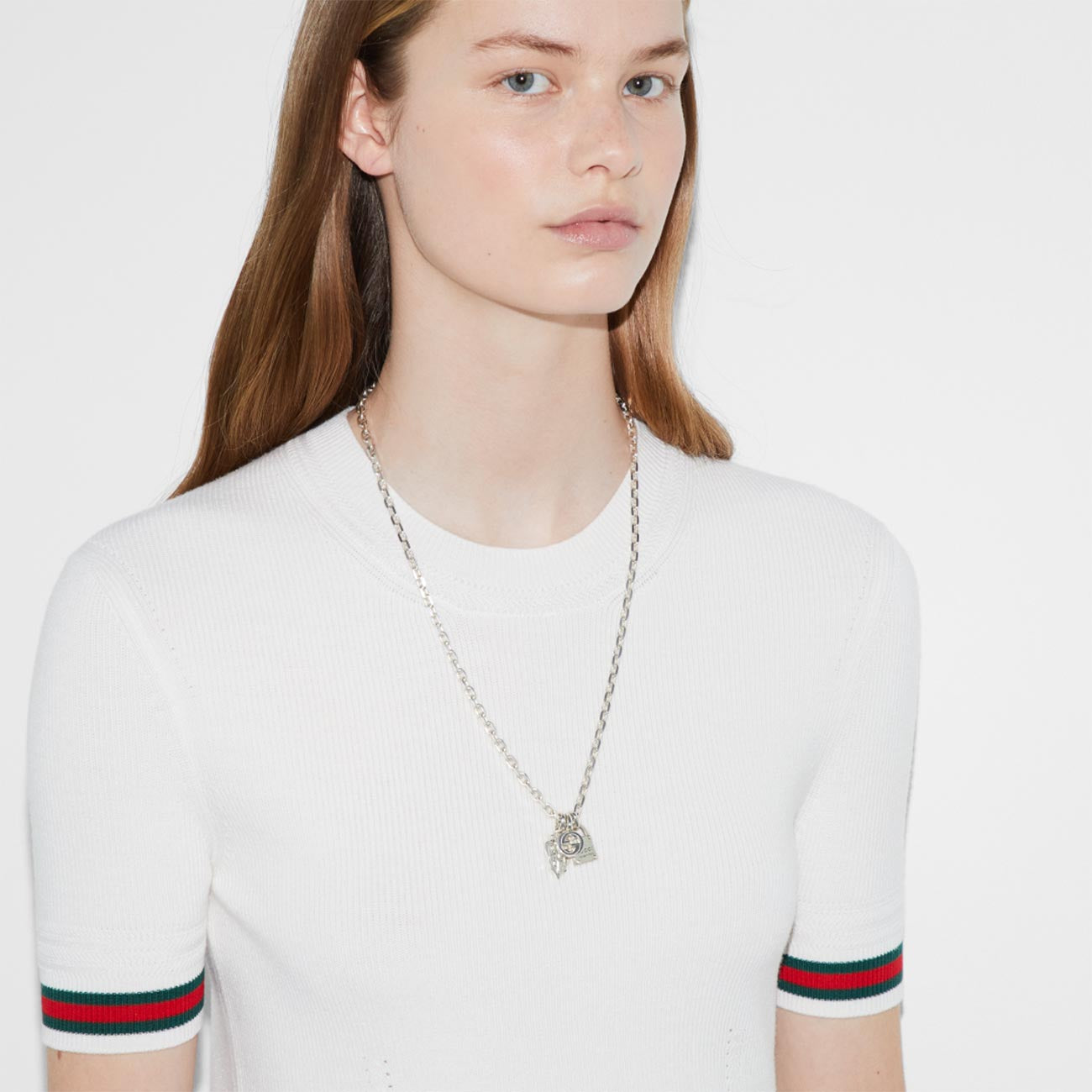 Gucci Trademark 3-Charm Silver Necklace