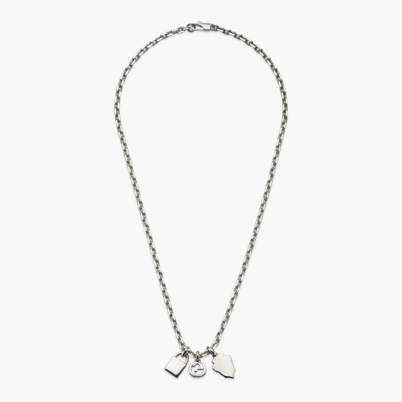 Gucci Trademark 3-Charm Silver Necklace