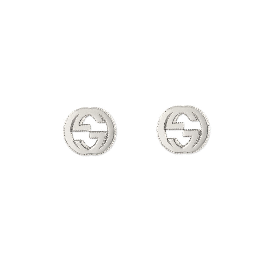 Gucci Interlocking Textured Silver Stud Earrings