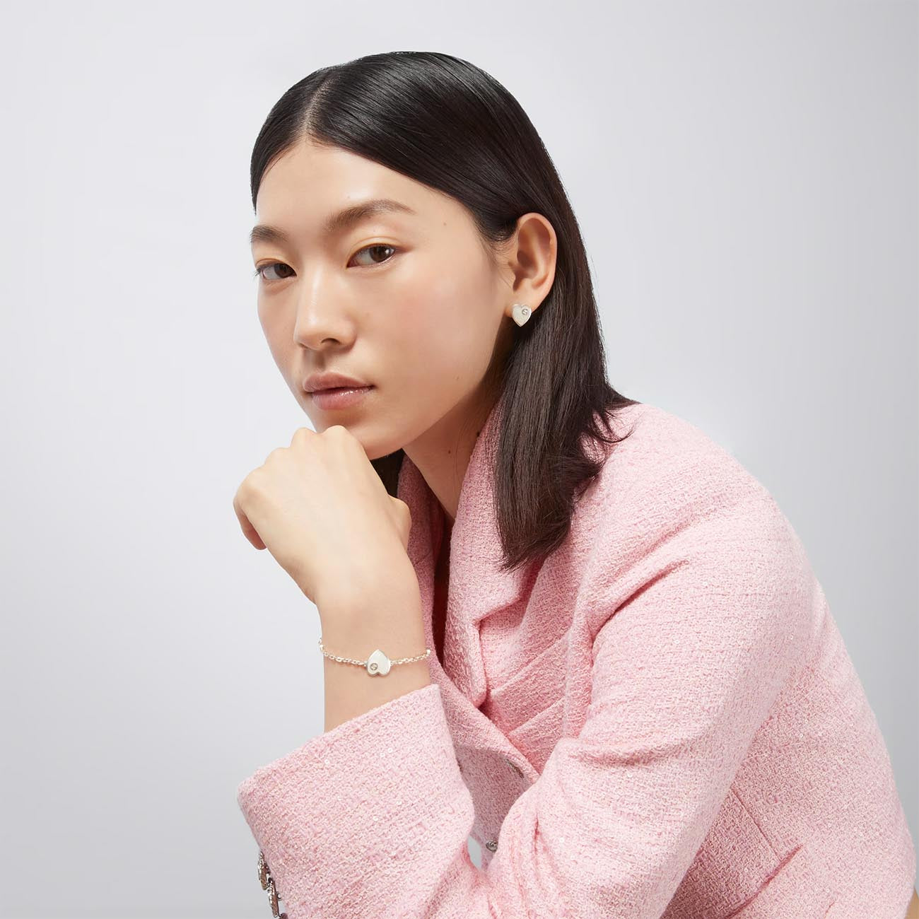 Gucci Heart Mother-of-Pearl Enamel Stud Earrings