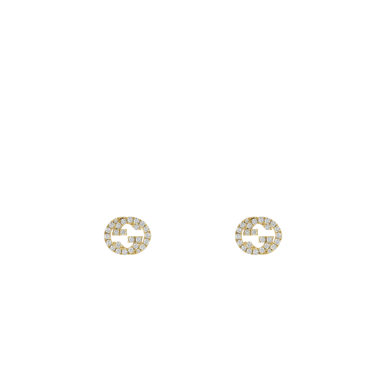Gucci Interlocking Stud Earrings with Diamonds in Yellow Gold