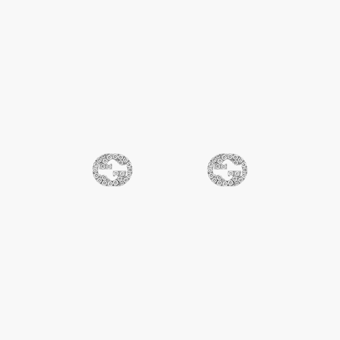 Gucci Interlocking Stud Earrings with Diamonds in White Gold