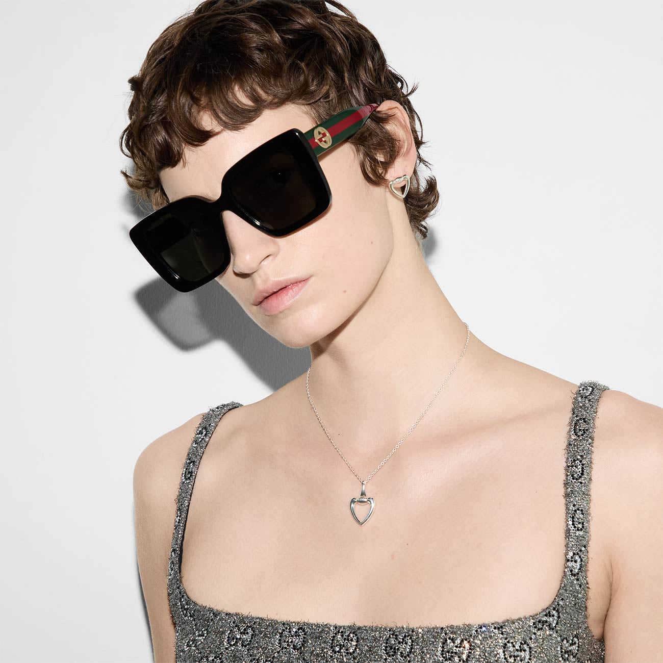 Gucci Signature Silver Heart Earrings