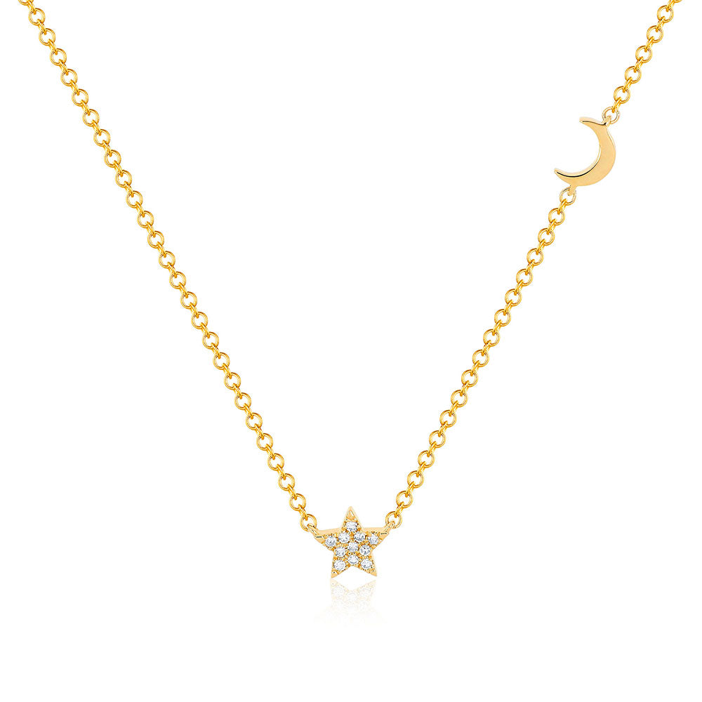 EF Collection Small Star and Moon Diamond Necklace