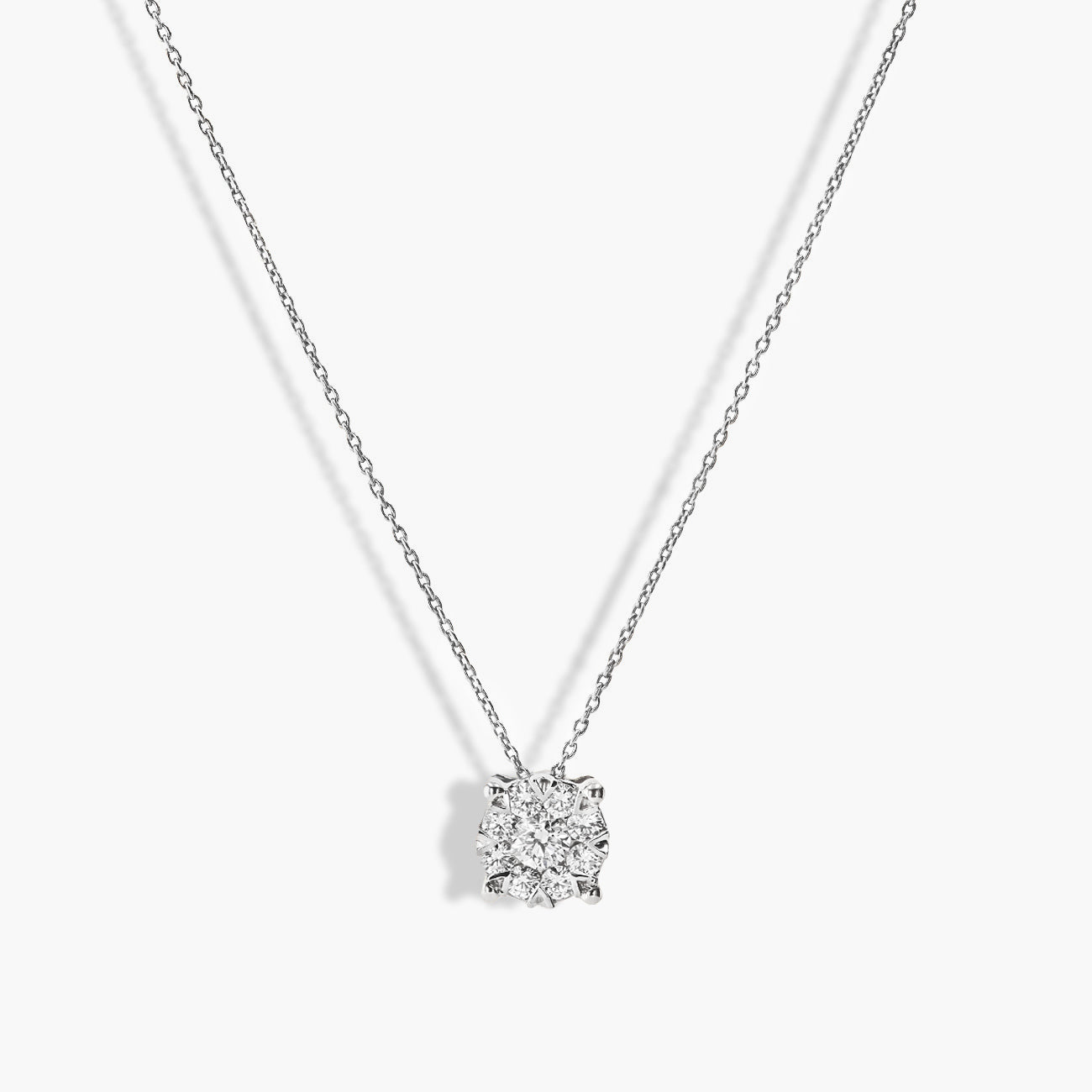 3 Carat Look Round Illusion Diamond Necklace in 14k White Gold (1.00ctw)