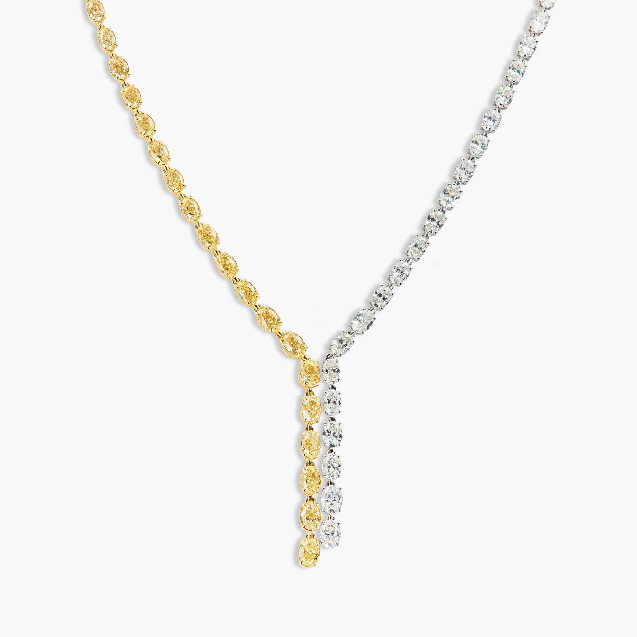18 Carat Yellow and White Diamond Y Necklace
