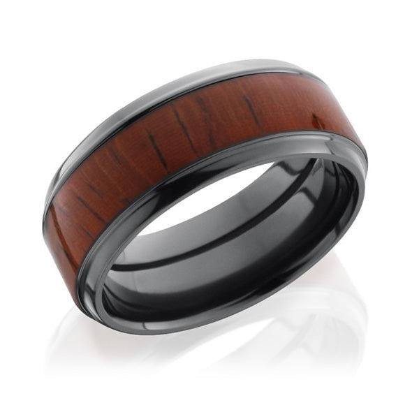 Lashbrook Zirconium 9mm Padauk Wood Inlay Flat Beveled Edge Band
