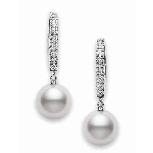 Mikimoto White Gold Akoya Pearl and Diamond Drop Earrings