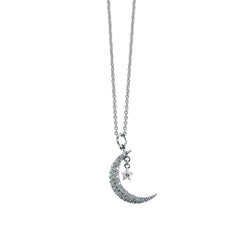 Roberto Coin Tiny Treasures White Gold Diamond Half Moon & Star Pendant Necklace
