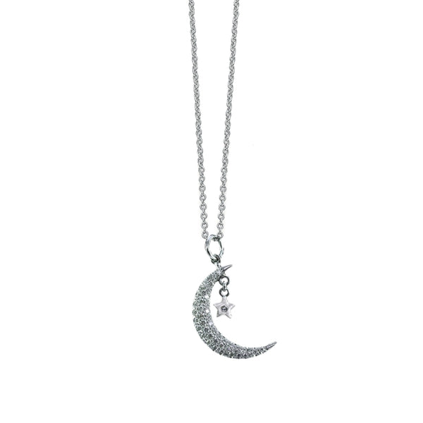 Roberto Coin Tiny Treasures White Gold Diamond Half Moon & Star Pendant Necklace