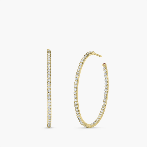 Roberto Coin Yellow Gold Inside-Out Lage Hoop Diamond Earrings