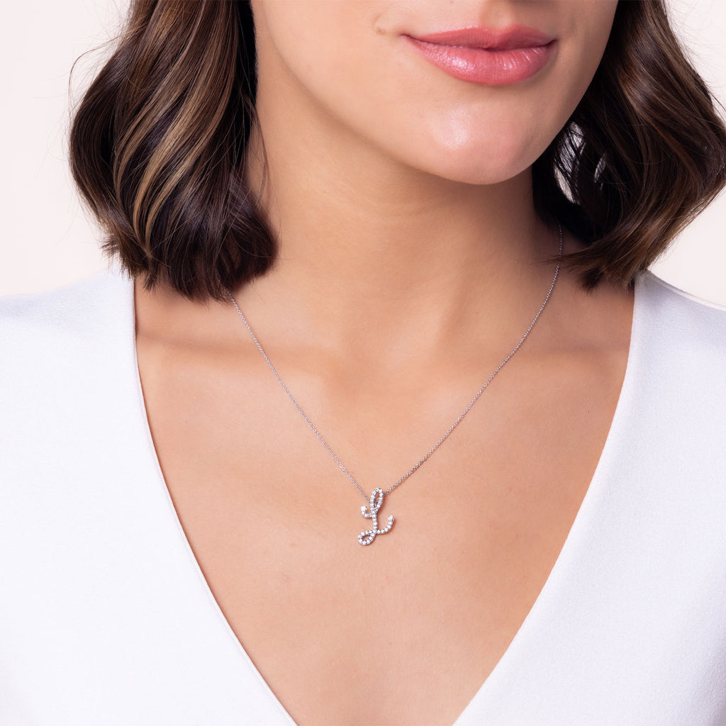 Roberto Coin Diamond Cursive Initial Pendant Necklace