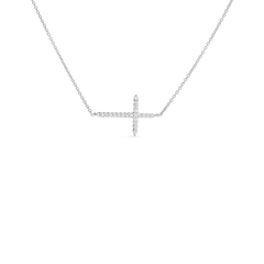 Roberto Coin White Gold Diamond Sideways Cross Chain Necklace