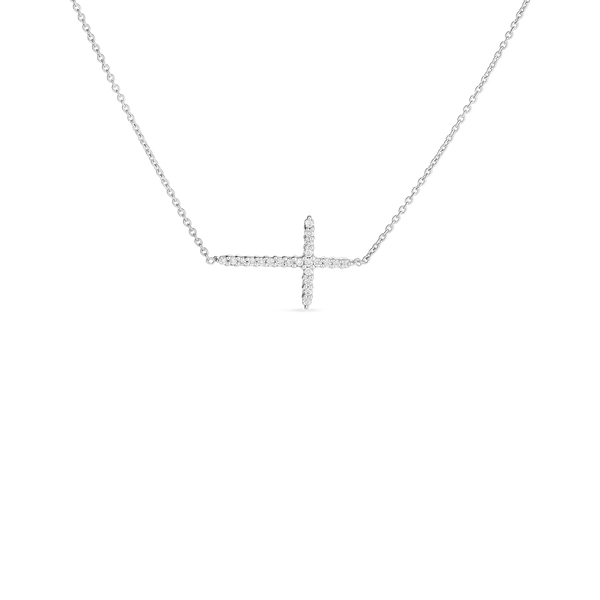 Roberto Coin White Gold Diamond Sideways Cross Chain Necklace