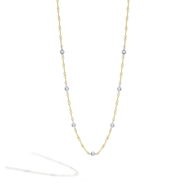 Roberto Coin Yellow Gold 7 Station Diamond Twist Necklace 18"