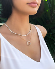 Baguette Diamond Open Circle Necklace in Yellow Gold