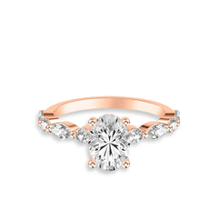Oval Diamond Halfway Alternating Side Stone Engagement Ring Setting
