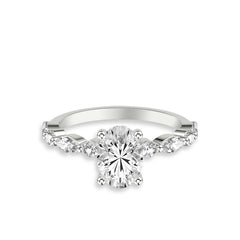 Oval Diamond Halfway Alternating Side Stone Engagement Ring Setting