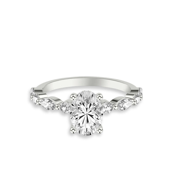 Oval Diamond Halfway Alternating Side Stone Engagement Ring Setting