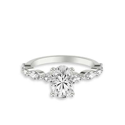 Oval Diamond Halfway Alternating Side Stone Engagement Ring Setting - Private Label product