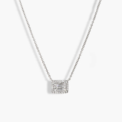 .33 Carat Emerald Cut Illusion Diamond Necklace in 14k White Gold - Private Label product