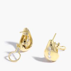 1.03 Carat Oval Diamond Earrings in 18K Yellow Gold, back view 
