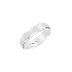 Triton 6mm White Step Edge Men's Wedding Band