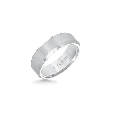 Triton 7mm White Beveled Edge Men's Wedding Band - Triton product