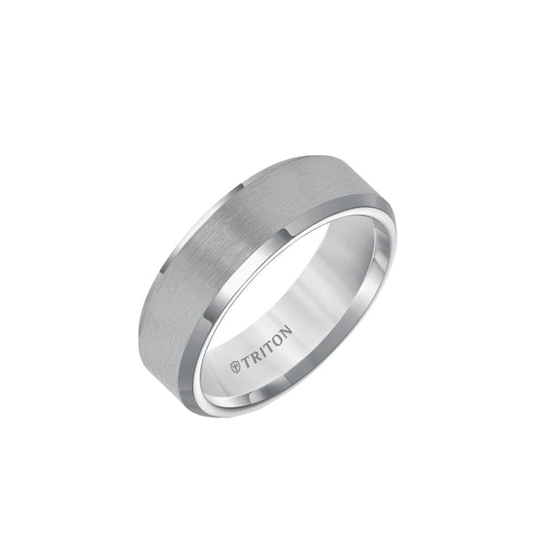 Triton 7mm White Beveled Edge Men's Wedding Band
