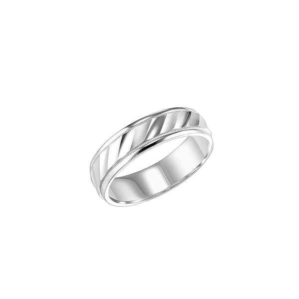 Diagonal Cut White Gold Men's Wedding Band