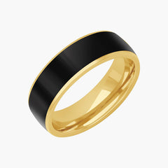 7mm Black Ceramic on 14K Yellow Gold Carved Wedding Band