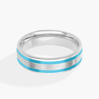 Double Striped Turquoise Wedding Band in 14K White Gold - Private Label product