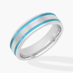 Double Striped Turquoise Wedding Band in 14K White Gold