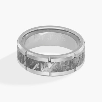 8mm Meteorite and Tungsten Link Edge Wedding Band - Private Label product