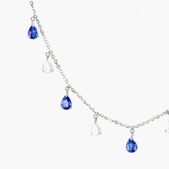 Blue Sapphire and Diamond Alternating Dangle Necklace