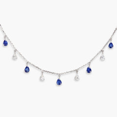 Blue Sapphire and Diamond Alternating Dangle Necklace
