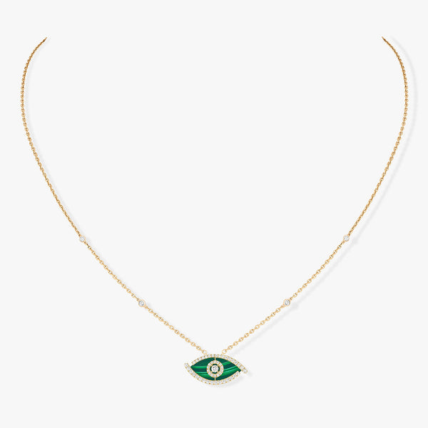 Messika Lucky Eye Color Malachite Necklace with Diamonds in Yellow