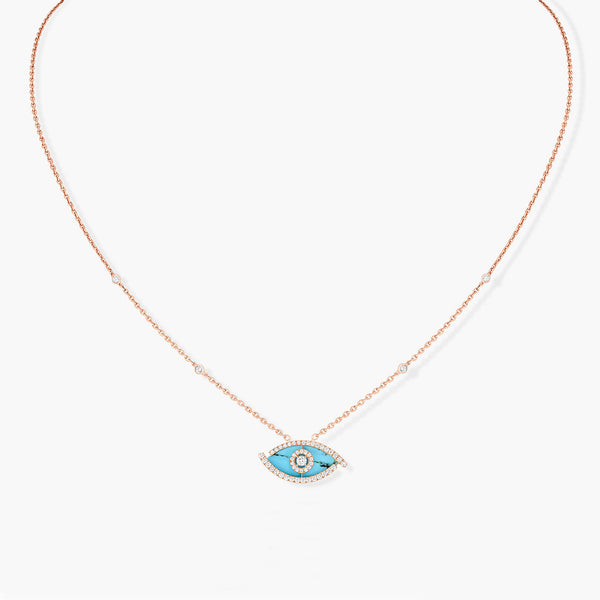 Messika Lucky Eye Color Turquoise Necklace in Rose Gold