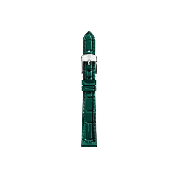 Michele 12mm Glossy Lush Green Crocodile Leather Watch Strap