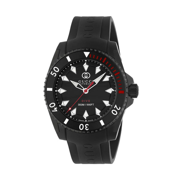 GUCCI ブラック アナログ時計 Gucci Dive Black Matte Dial with Black Rubber Strap - 40mm