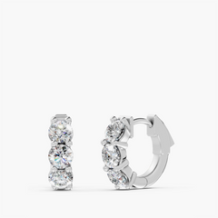 OM Hoop Earrings, 2 Carat Lab Grown Diamond in 14k White Gold