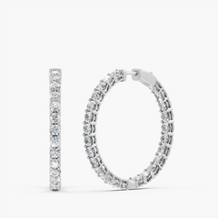 OM Hoop Earrings, 8 Carat Lab Grown Diamond in 14k White Gold