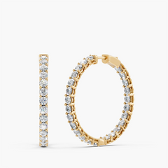 OM Hoop Earrings, 8 Carat Lab Grown Diamond in 14k Yellow Gold