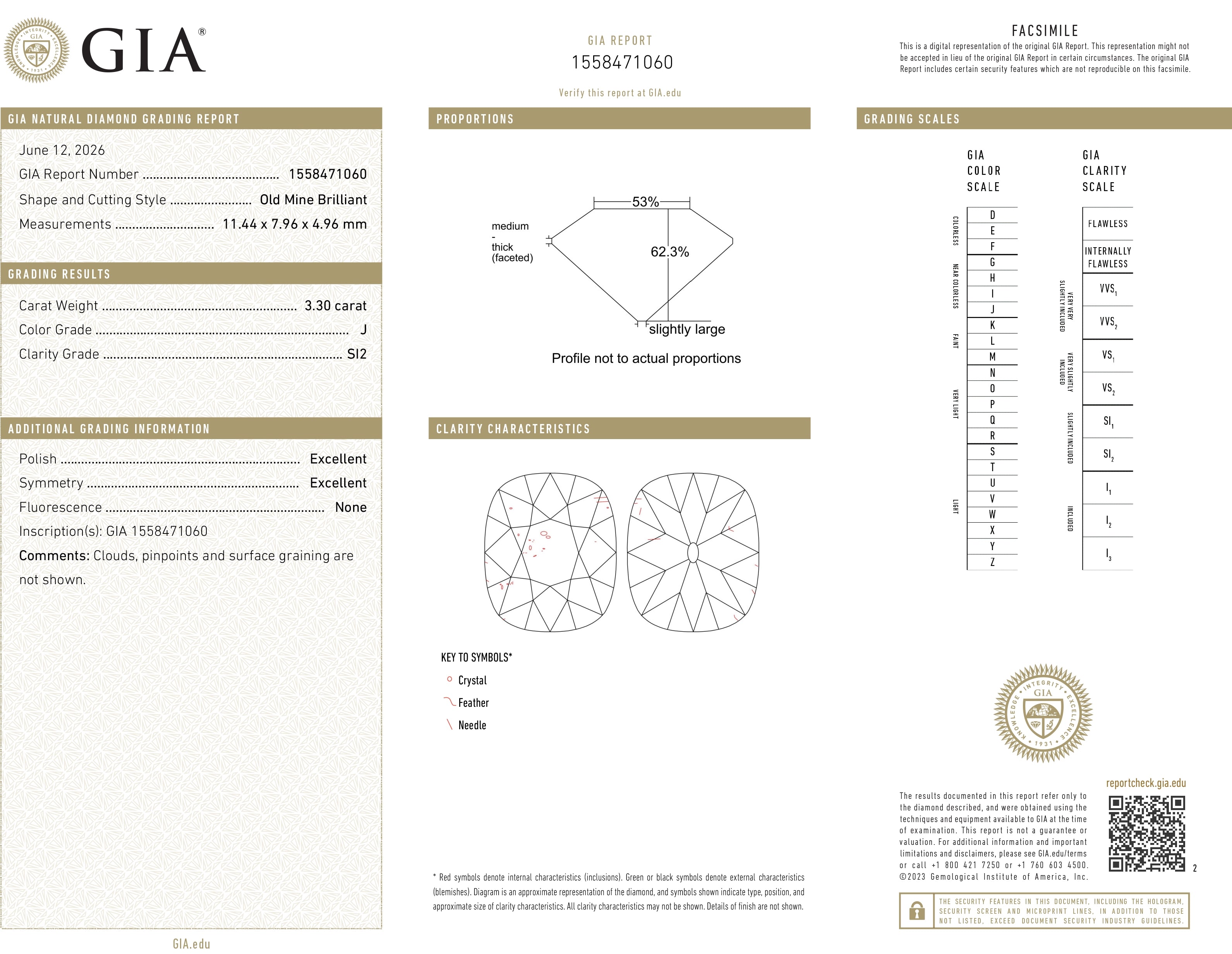 3.30ct Old Mine Brilliant Cut Diamond, J SI2, GIA Certified