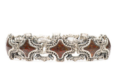 William Henry Bishop Inlaid Red Fossil Sterling Silver Link Bracelet