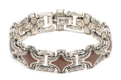 William Henry Bishop Inlaid Red Fossil Sterling Silver Link Bracelet