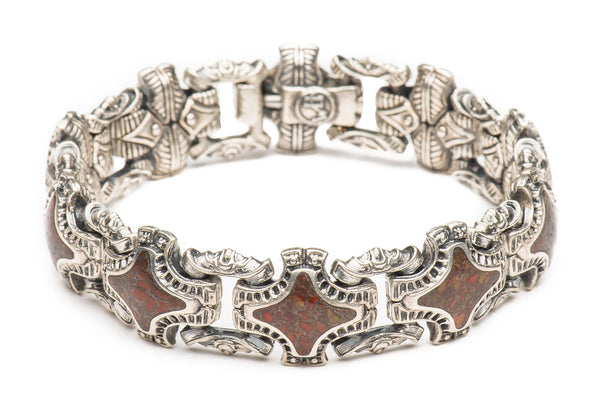 William Henry Bishop Inlaid Red Fossil Sterling Silver Link Bracelet