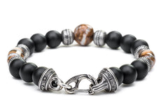 William Henry Ice Age Frosted Black Onyx Beaded Bracelet